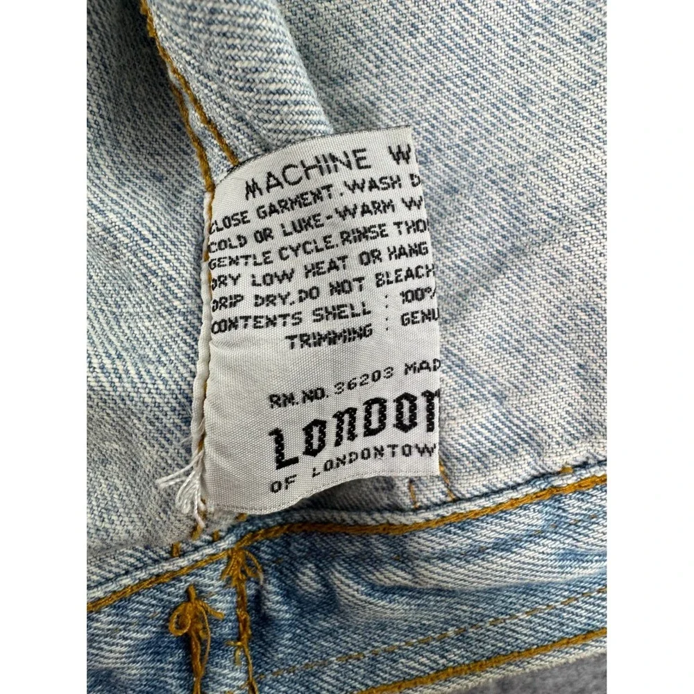 Vintage London Fog Kids Denim Jacket Tan Suede Collar Light Wash Trucker Style